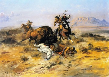 chasse au bison 1898 Charles Marion Russell Peinture à l'huile